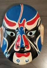 Vintage Paper Mache Mask. Beautiful Details. Red, Blues, Black and White