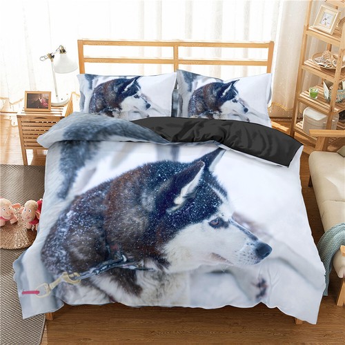 3D Pet Husky Sled Dog Snow Animal Duvet Cover Quilt Cover Pillowcase Bedding Set