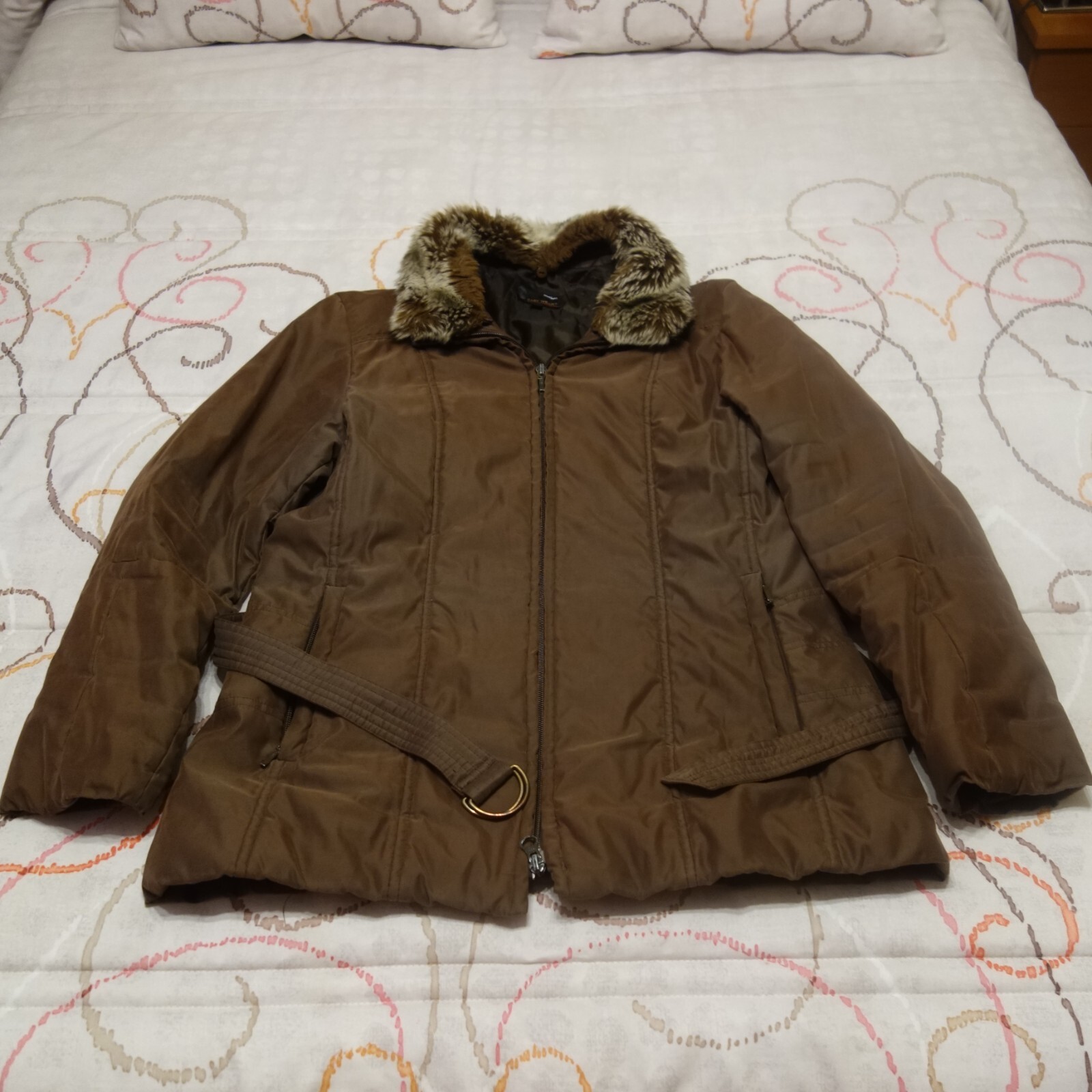 Abrigo marrón mujer Easy Wear con cuello de pelo sintético - Talla 42