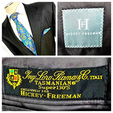 Hickey Freeman Loro Piana Tasmanian Super 130s Wool Sport Coat Gray Striped 46L