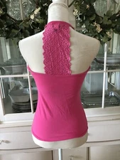 Y2K Moda International High Neck Lace Back Cami Tank Top Pink Medium