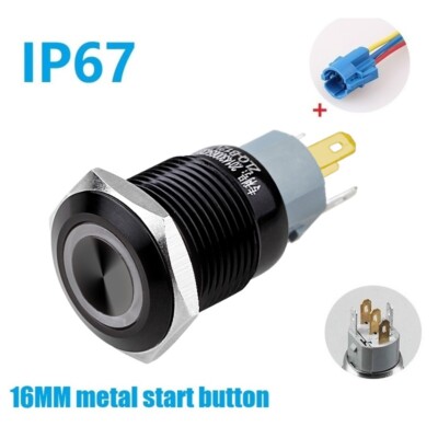 16mm Double Color 1NO 1NC Ring Led Aluminum Oxide Black Power Car Button switch