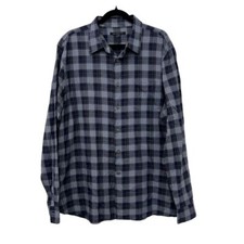 John Varvatos Shirt Mens XL Blue Tartan Plaid Long Sleeve Button-Up Casual Shirt