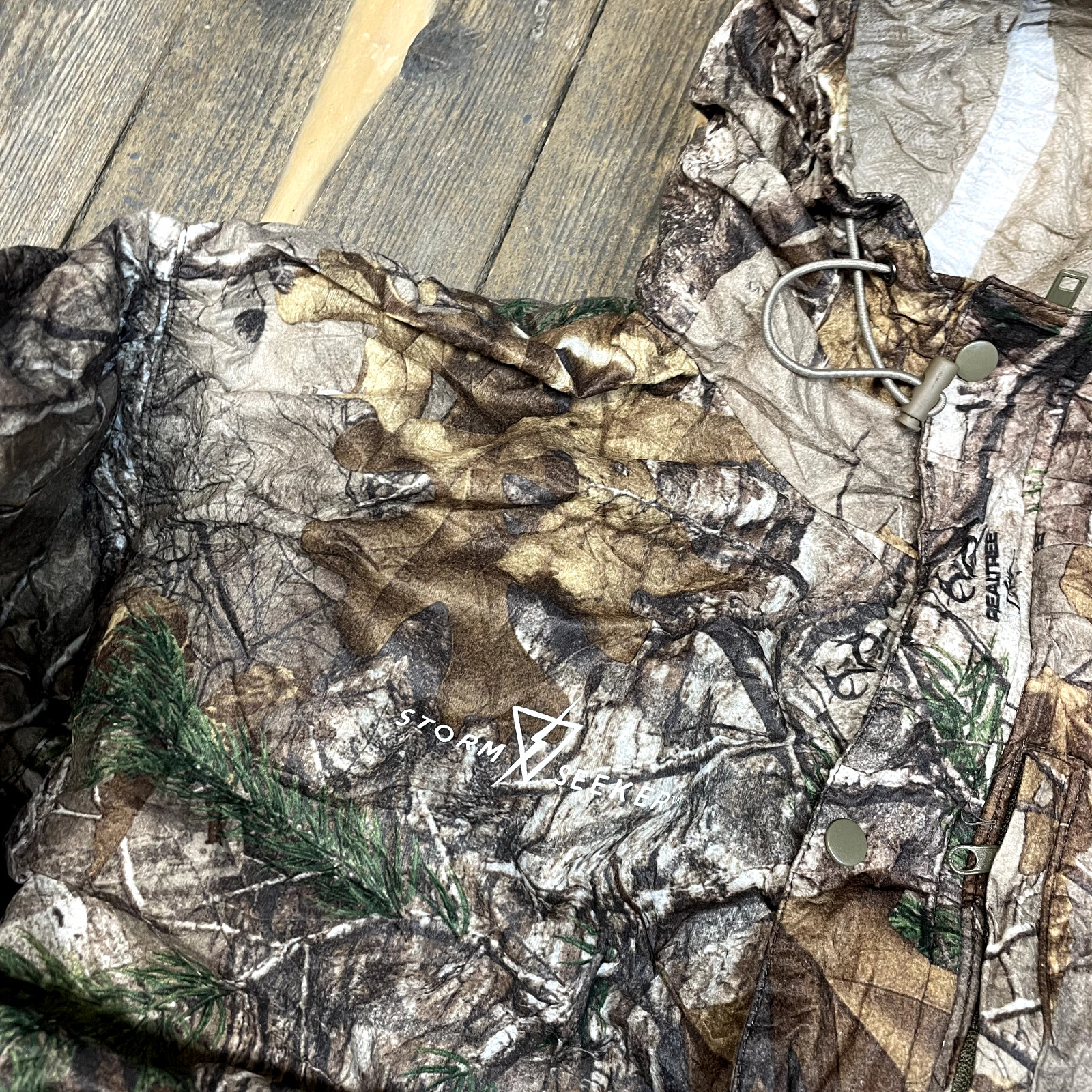 RealTree Bomber Jacket Full Zip Vintage Camo Rain Coat, Green, Mens XL image 3