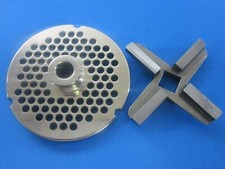 #32 x 1/4" (6 mm) Lg burger grind holes w/ HUB Meat Grinder Plate & Heavy KNIFE