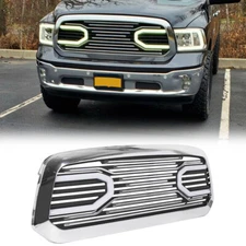 Big Horn Chrome Front Grille+Chrome Shell w/ LED light for 13-18 Dodge Ram 1500