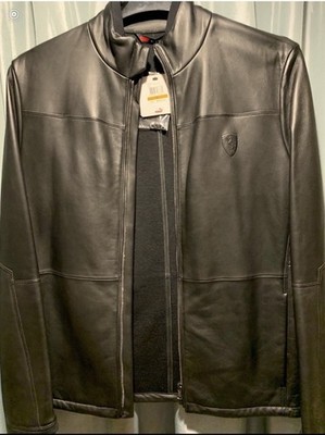 PUMA Ferrari Premium Men's Black Leather Jacket Full Zip Stand-Up Collar S