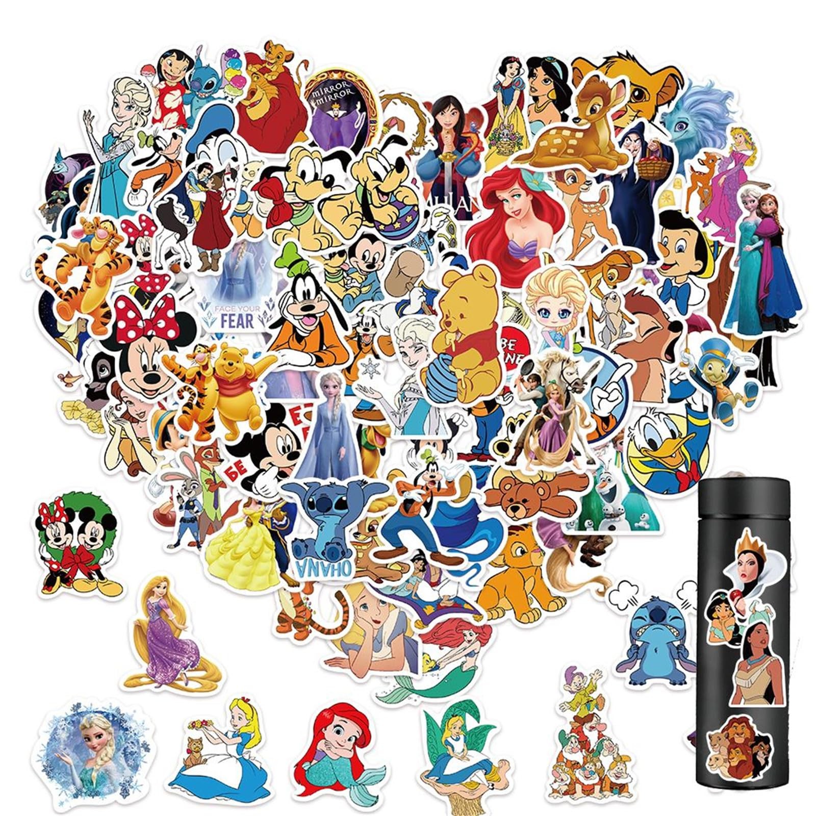 100 Pcs Cartoon Disney Stickers for Water Bottle, Helmet, La