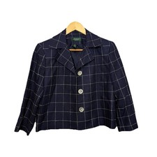 Lauren Ralph Lauren Blue Women s Linen Blend Blazer Size 12P Windowpane Print