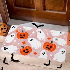Halloween Bathroom Rug Cute Ghost Boo Pumpkin Bath Mat Soft Non Slip Doormat ...