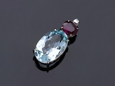 Anhänger 6,49 ct. Aquamarin Rubin 585 Gold Wert: 4.900 EUR Neu Deta