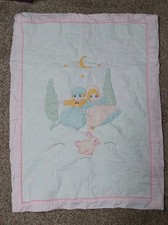 Vintage Handmade Embroidered Baby Quilt Blanket Jack Jill Nursery Rhyme 31x42