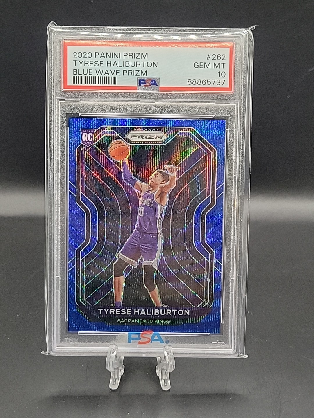 2020 Panini Prizm Tyrese Haliburton Rookie Blue Wave PSA 10 RC #262 Pacers Kings