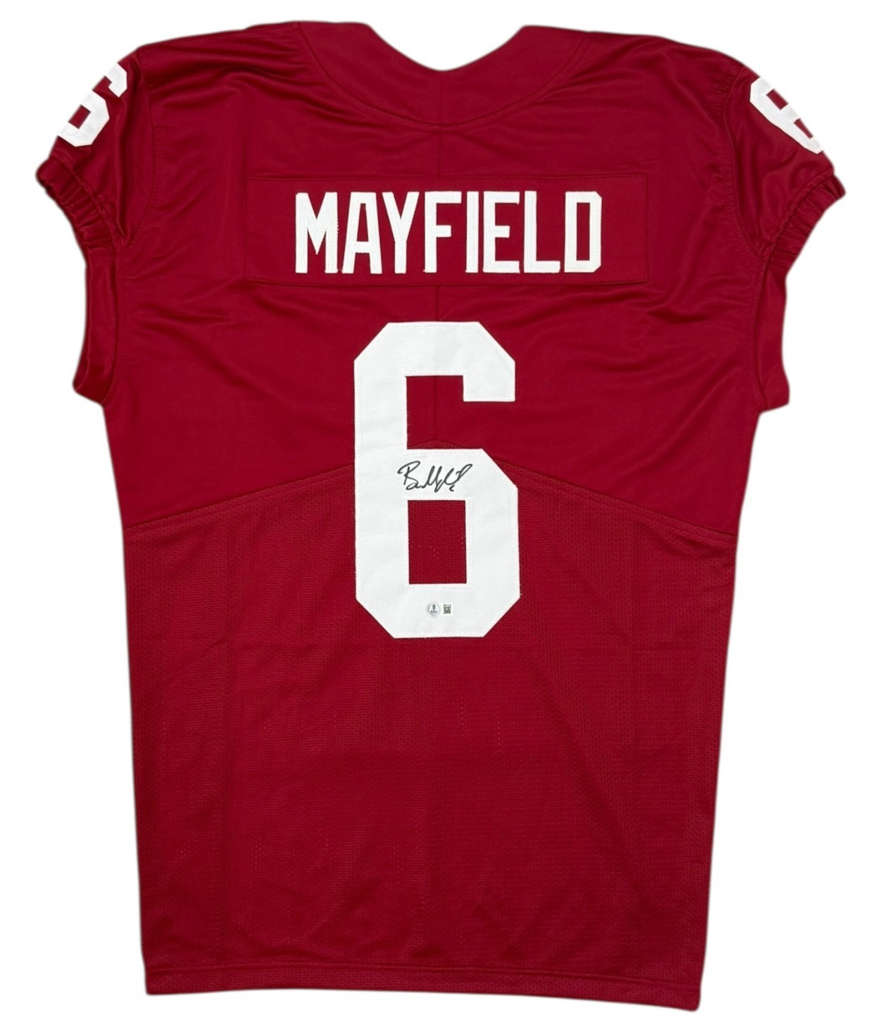 BAKER MAYFIELD OKLAHOMA SOONERS SIGNED GAME-CUT JERSEY BECKETT COA