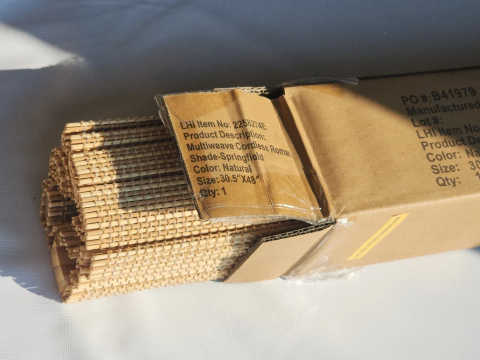 Бамбуковый натуральный многоплетенный беспроводной светофильтрационный абажур - 31 дюйм W x 48 дюймов L - Изображение 2 из 3
