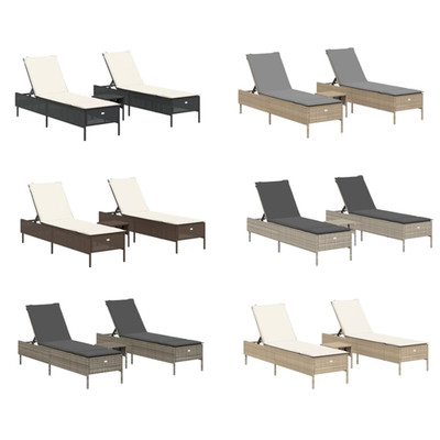 3-tlg. Sonnenliegen-Set Gartenliege Balkonliege Liege mit Auflage Poly Rattan