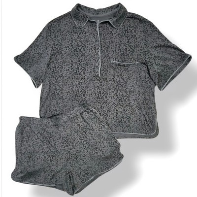 TOMMY JOHN 2pc Downtime Pajama Set Shorts & Top Asphalt Simple Leopard SMALL 