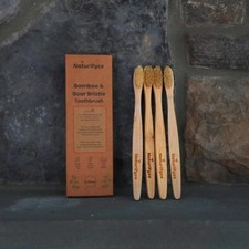 Boar Bristle  Bamboo Toothbrush 4 Pack - Authentic Boar Bristles - Biodegr...
