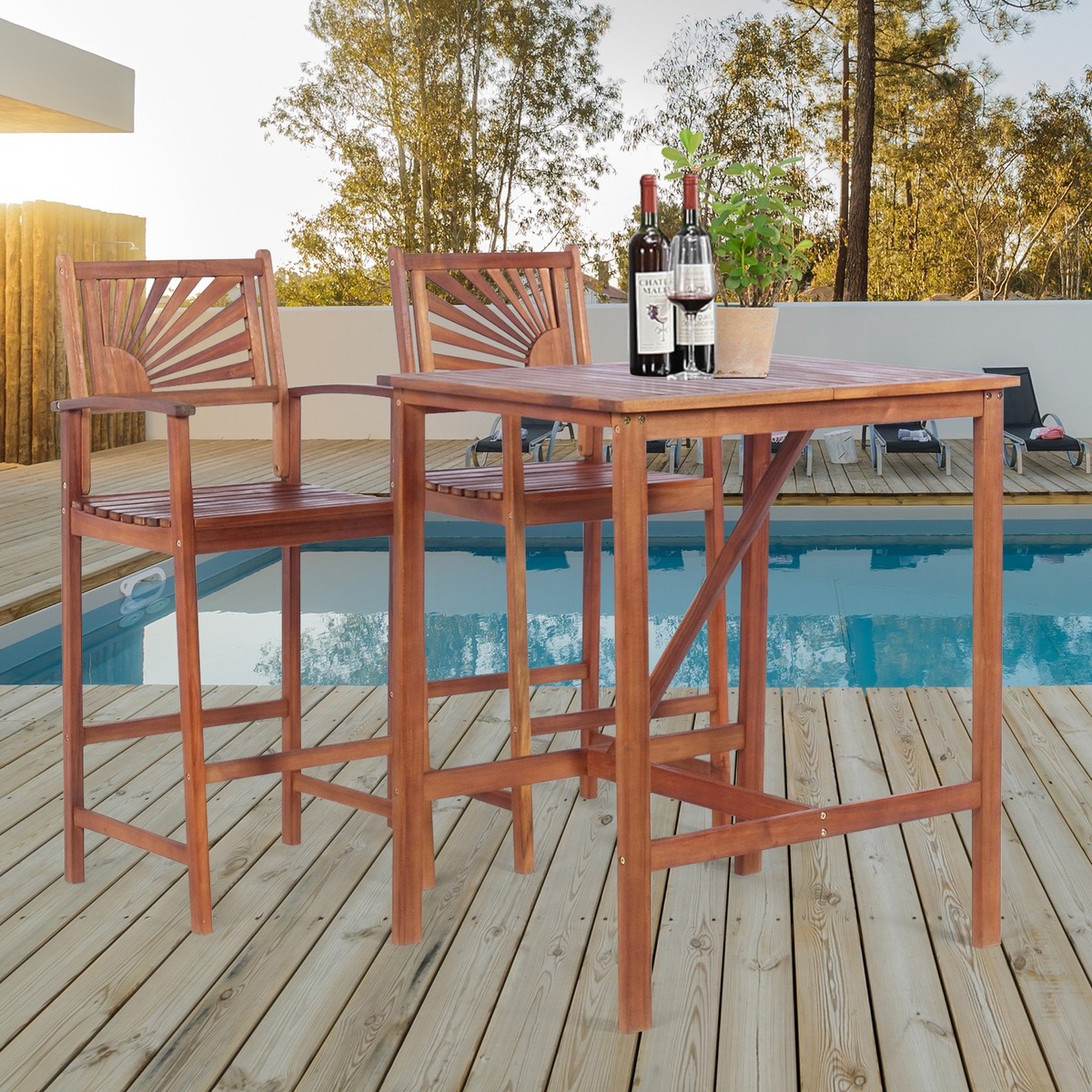 Teak Wood Rectangle Bistro Table Set Counter Height Outdoor