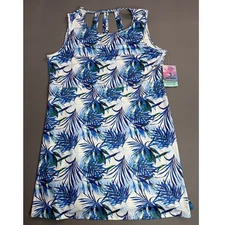 Reel Legends Tropdream Dress Sleeveless Keep-It-Cool Blue White Floral 1X
