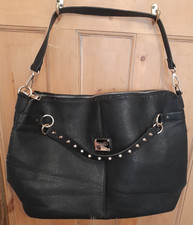 Women's Black Faux Leather Designer Shoulder Handbag Work bag