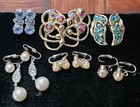 Lot of 6 Pairs Clip On Earrings AB Rhinestones Faux Pearl Mcm Signed Coro  Vtg — photo 1