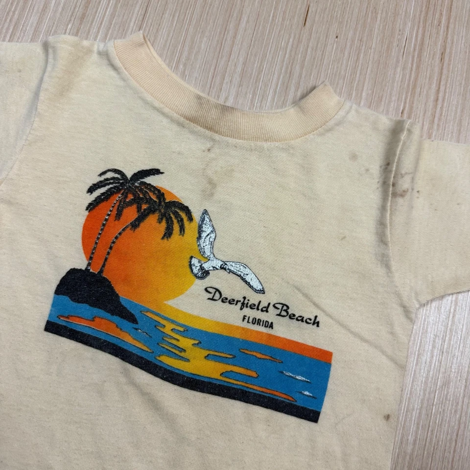Camiseta vintage años 70 80 Florida niño pequeño puesta de sol Deerfield Beach unisex niños S Foto 2 de 4
