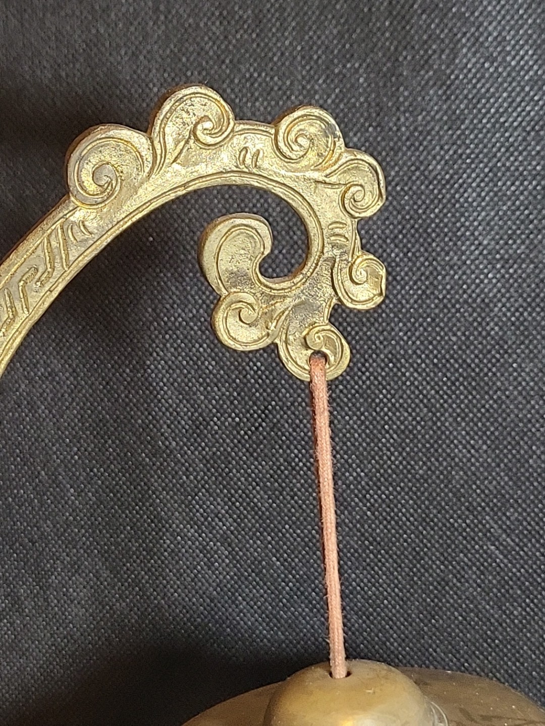 Tibet Collection Chime Meditation Bell Engraved Brass Wood Pedestal Religious 