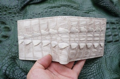 White Genuine Hornback Crocodile Leather Skin Men's Bifold Wallets #F66