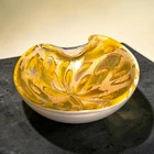Vintage Murano Art Glass Tutti Frutti Yellow Green Gold Flake White Bowl Italy