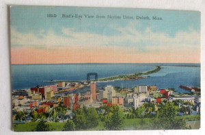 Vinte 1940s linen postcard of Bird's-Eye View from Skyline Drive, Duluth, Mich