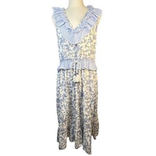Anthropologie MAGARI Blue Floral Ruffle Tier Boho Midi DressSize Small