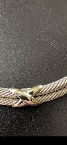 DAVID YURMAN Sterling Silver 14K Gold Double X & Double Row Cable Choker Collar - Bild 4 von 7