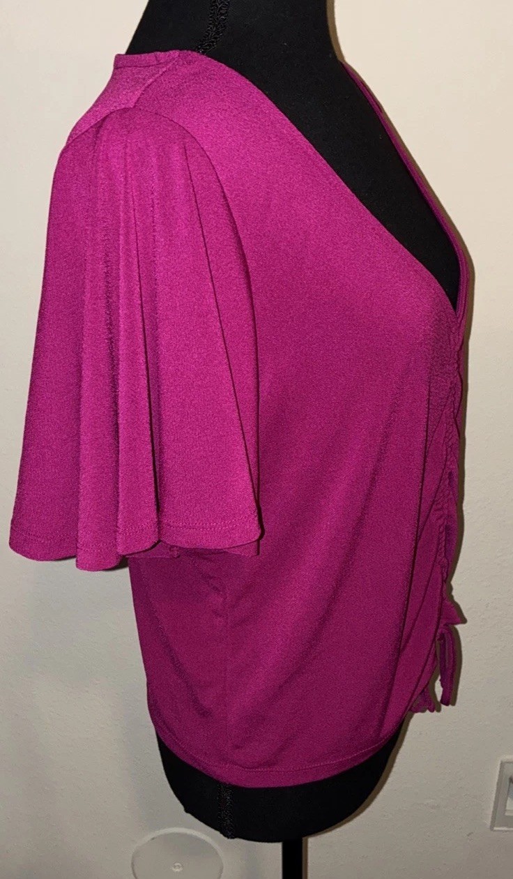 Express Large V-Neck Front Drawstring Magenta Sho… - image 7