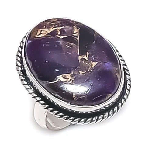 Copper Purple Turquoise Gemstone 925 Sterling Silver Jewelry Ring Size 8 j071