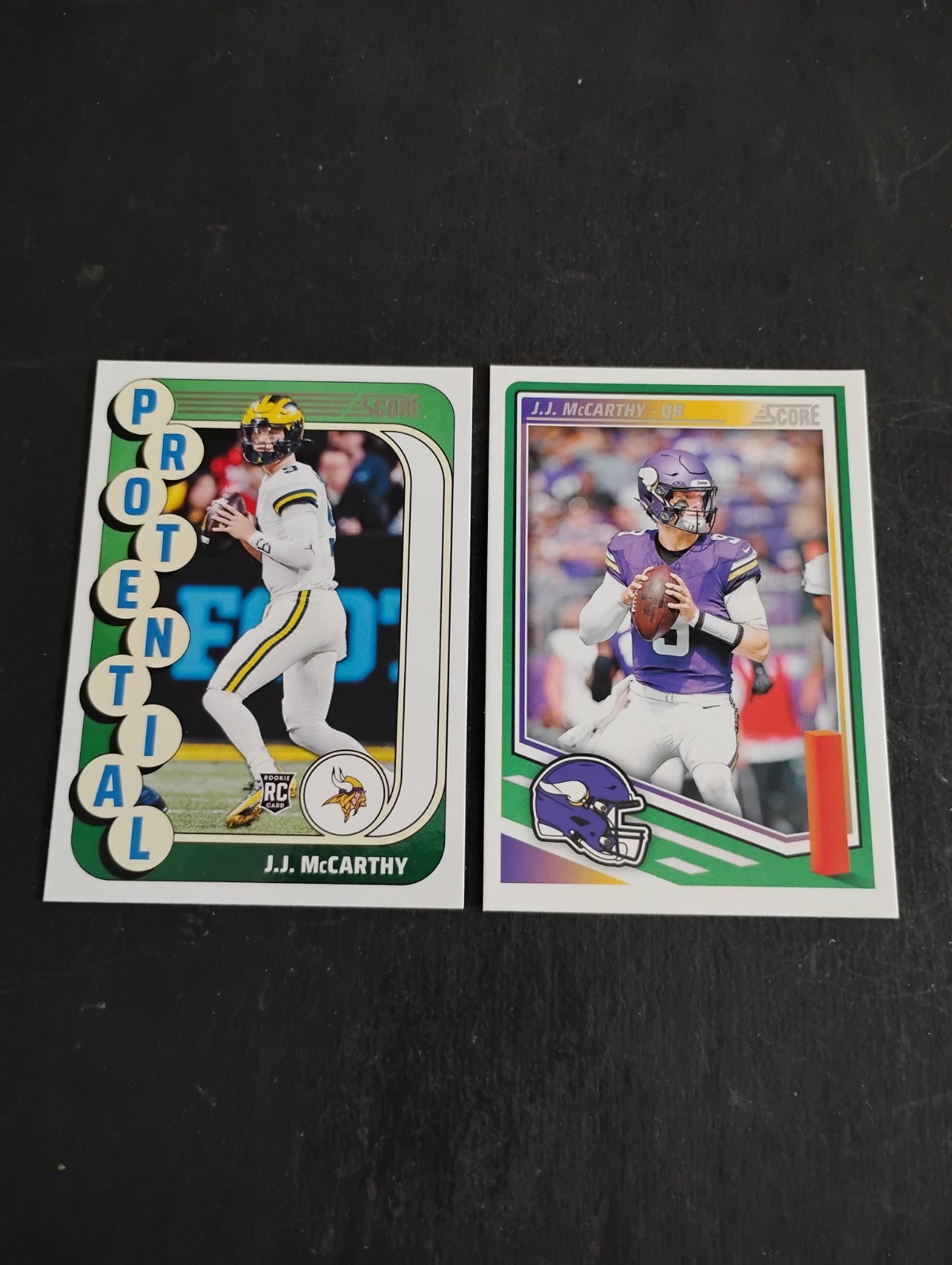 2024 Score  🏈 #10 JJ McCarthy Protential Rookie Card & 2025 Score #291 Vikings