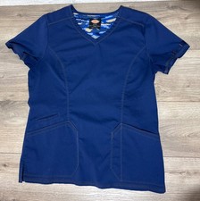 Dickies Scrubs Top Womens Sz Medium Navy Blue V-Neck Uniform Shirt Stretch Soft