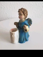 Antique Italy Handpainted Angel Pilgrim Boy Mini Candle Stick Signed By Artist