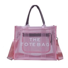 Clear Tote Bag for Women, Transparent Crossbody Lunch Large Mesh Pink