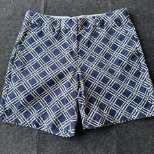 Lands End Women s Chino Shorts Size 4 Navy White Geometric Mid Rise