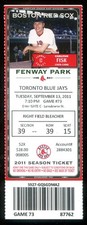 2011 Sept 13th Ticket Red Sox Blue Jays Tim Wakefield 200th Career Win Fenway Pk