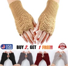 Fingerless Mittens Knit Lace Pattern Fashion Knit Gloves Women Warm Winter Gift