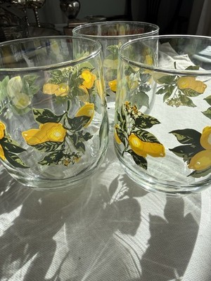 Vintage Set of 3 Royal Norfolk w/Lemons Stemless Glasses- Lemonade
