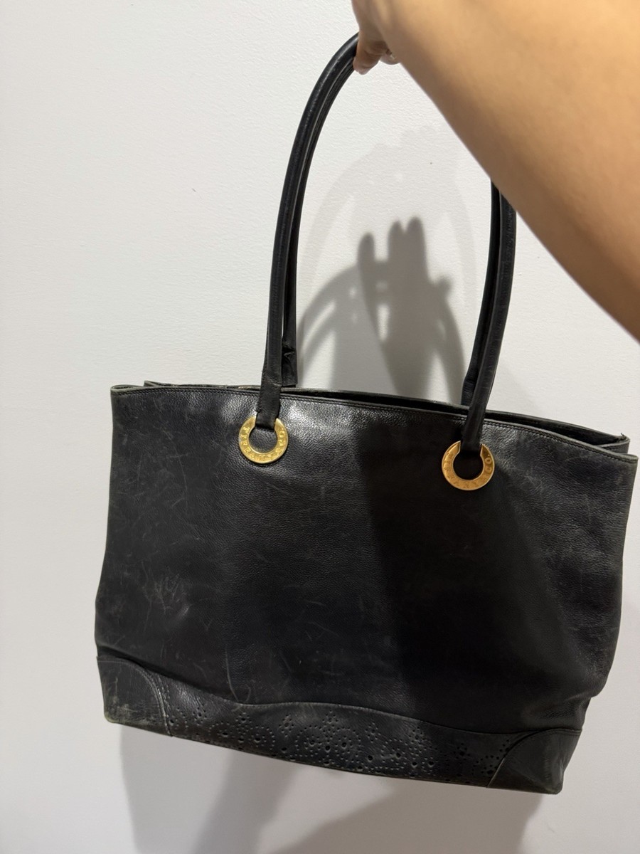 Tiffany & Co Black Leather Tote Shoulder Bag Gold Hardware READ View 5