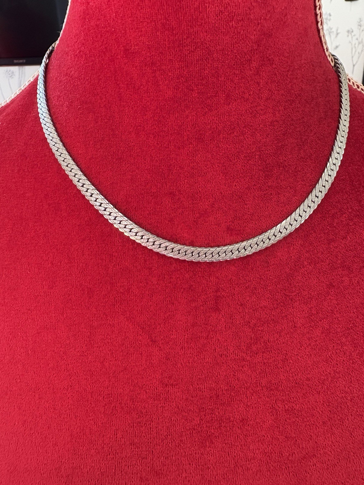 Sterling Silver Etched Pattern Flat Snake Chain N… - image 1