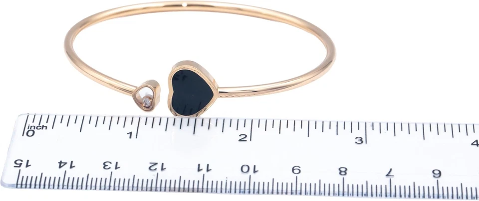 CHOPARD Happy Hearts 18k Rose Gold 0.05CT Diamond & Onyx Cuff Bracelet $3830 - Image 2 of 4