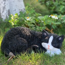 Cat Statue for Garden and Indoor, Outdoor Black Cat Figurines Decor for Patio...