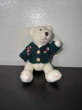 Vintage 1998 - Plush Christmas Teddy Bear Stuffed Animal Green Knit Sweater