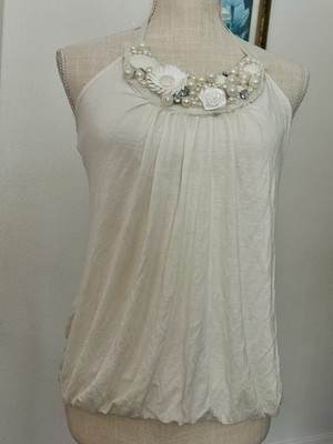 Kiwi Ivory Blouse with Pearl and Flower Necklace   Elegant and Romantic