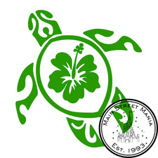 Hibiscus Sea Turtle Sticker Decal Hawaiian Tropical Tiki Hawaii